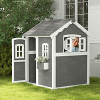 Outsunny Wooden Wendy House for Kids with Floor for Gardens Patios Grey