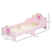 Kids Wooden Princess Crown & Flower Single Bed Safety Side Rails Slats