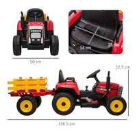 HOMCOM Ride on Tractor with Detachable Trailer Remote Control Music RED
