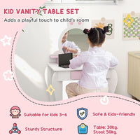 ZONEKIZ Kids Dressing Table with Mirror and Stool Drawer Storage Shelf White