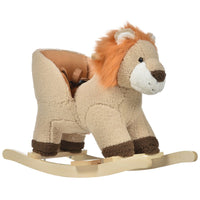 HOMCOM Kids Rocking Lion Plush Ride On Seat Sound Button Wood Base Seat Belt