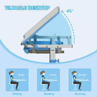 HOMCOM Kids Desk and Chair Set Adjustable Tiltable with Drawer Pen Slot Hook BLUE