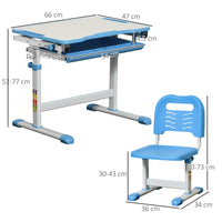 HOMCOM Kids Desk and Chair Set Adjustable Tiltable with Drawer Pen Slot Hook BLUE