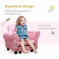 HOMCOM Children Armchair Cute Cloud Star Kids Mini Seat Wood with Footrest Padding Pink