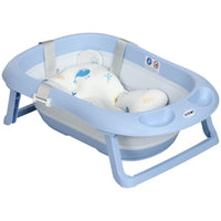 ZONEKIZ Foldable Baby Bathtub with Non-Slip Support Legs Cushion Shower Holder Blue