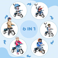 HOMCOM 6 in 1 Kids Trike Tricycle Stroller with Parent Handle Blue