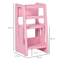 HOMCOM Kids Step Stool Adjustable Standing Platform Toddler Kitchen Stool Pink