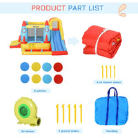 Outsunny Bouncy Castle with Slide Pool Rocket Trampoline with Carrybag & Blower
