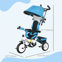 HOMCOM 6 in 1 Kids Trike Tricycle Stroller with Parent Handle Blue