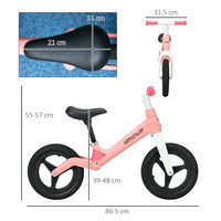 AIYAPLAY Baby Balance Bike Training Bike with Adjustable Seat and Handlebar Pink