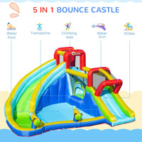 Outsunny 5 in 1 Kids Bouncy Castle with Slide Pool Inflatable House & Inflator