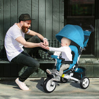 HOMCOM 4 in 1 Kids Trike Tricycle Stroller with Parent Handle Blue
