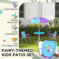 Outsunny Kids Bistro Table and Chair Set with Fairy Theme Adjustable Parasol
