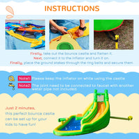 Outsunny Kids Bouncy Castle with Slide Pool Basket Gun Climbing Wall with Blower