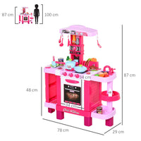 HOMCOM 38-Piece Childrens Kitchen Play Set Realistic Sounds Lights Food Pink