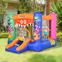 Outsunny Bouncy Castle with Slide Basket Trampoline Monster Design