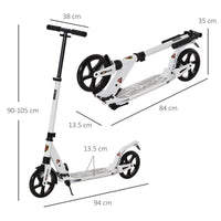 HOMCOM Kick Scooter Folding 2 Big Wheels Adjustable  Adult Teens For 14+ White