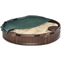 Outsunny Kids Outdoor Round Sandbox with Oxford Canopy for 3-12 years old Brown