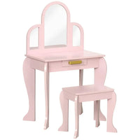 Kids Dressing Table and Stool with Mirror and Drawer for Ages 3-6 Years Pink