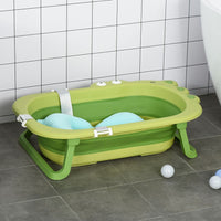 HOMCOM Baby Bath Tub for Toddler Foldable with Baby Cushion for 0-3 Years Green