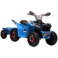 HOMCOM Electric Quad Bike 6V Kids Ride-On ATV with Back Trailer Blue