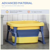 HOMCOM Foldable Baby Bathtub for Newborns Infants Toddlers with Stool Yellow