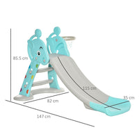HOMCOM 2 in 1 Kids Slide with Basketball Hoop 18 months - 4 Years Old Deer Blue