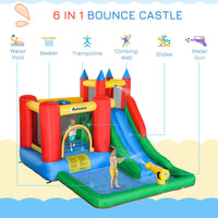 Outsunny Kids Bouncy Castle with Slide Water Pool Climbing Wall & Trampoline