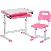 HOMCOM Kids Desk and Chair Set Height Adjustable Desk with Drawer Pen Slot Hook PINK