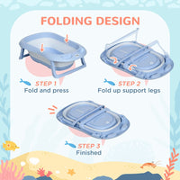 ZONEKIZ Foldable Baby Bathtub with Non-Slip Support Legs Cushion Shower Holder Blue