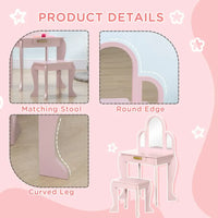Kids Dressing Table and Stool with Mirror and Drawer for Ages 3-6 Years Pink