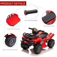 HOMCOM 6V Kids Electric Ride on Car Toddler Quad Bike ATV for 18-36 months RED