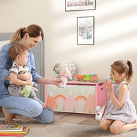 ZONEKIZ Toy Box Kids Toy Chest with Lid Safety Hinge Pink