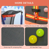ZONEKIZ 4.6FT Kids Trampoline with Enclosure Basketball and Sea Balls Red