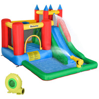 Outsunny Kids Bouncy Castle with Slide Water Pool Climbing Wall & Trampoline