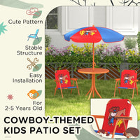 Outsunny Kids Bistro Table and Chair Set with Cowboy Theme Adjustable Parasol