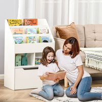HOMCOM Childrens Bookcase Toy Organiser with Wheels for Bedroom White