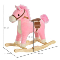 HOMCOM Kids Plush Rocking Horse with Moving Mouth Tail Sounds 18-36 Months Pink