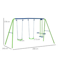 Outsunny Metal 2 Swings & Seesaw Set Height Adjustable Outdoor Play Set GREEN