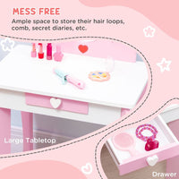ZONEKIZ Kids Vanity Set with Mirror Drawer Cute Patterns for Girls Pink