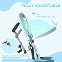 HOMCOM 6 in 1 Kids Trike Tricycle Stroller with Parent Handle Green