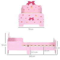 ZONEKIZ Princess Themed Kids Toddler Bed with Cute Patterns Safety Rails Pink
