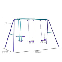 Outsunny Metal 2 Swings & Seesaw Set Height Adjustable Outdoor Play Set PURPLE
