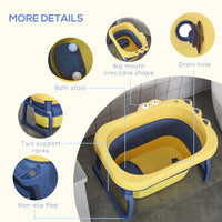 HOMCOM Foldable Baby Bathtub for Newborns Infants Toddlers with Stool Yellow