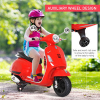 Vespa Licensed Kids Ride On Motorcycle 6V Boys Girls Music LED Lights MP3 USB RED