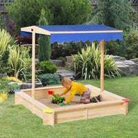 Outsunny Kids Wooden Cabana Sandbox Children Outdoor Playset with Bench Canopy