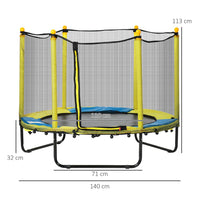 HOMCOM 4.6FT Kids Trampoline with Enclosure for Kids 1-10 Years Yellow