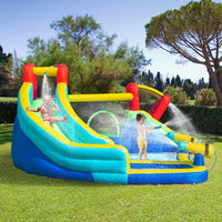 Outsunny 5 in 1 Kids Bouncy Castle with Slide Pool Inflatable House & Inflator