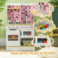 AIYAPLAY Kids Play Kitchen, Pretend Play Kitchen with Realistic Oven, Stove, Sink, Kitchen Accessories, Cooking Playset with Light, Sound, for Ages 3+ Years, White