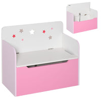 HOMCOM Kids Wooden Toy Box Children Storage Chest Bench Organiser Bedroom Pink